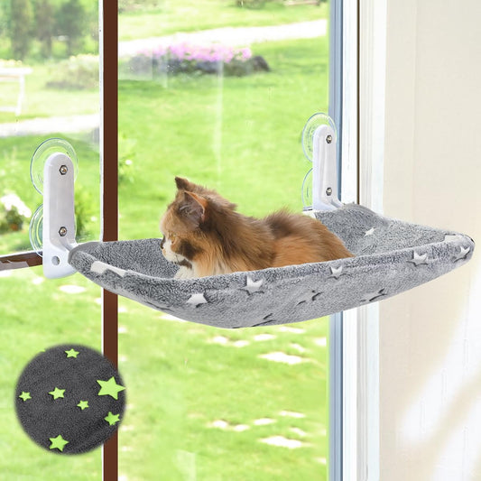 Cozy Cat Window Perch with Glow in the Dark Stars – Cordless Foldable Hammock for Indoor Cats
