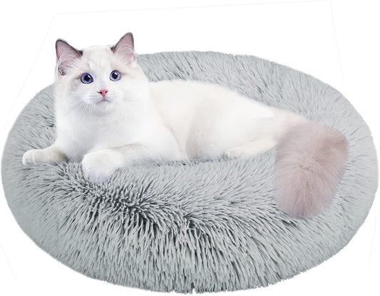 Cozy 20 Inch Round Pet Bed for Dogs and Cats - Washable Donut Design with Anti-Slip Bottom for Ultimate Comfort